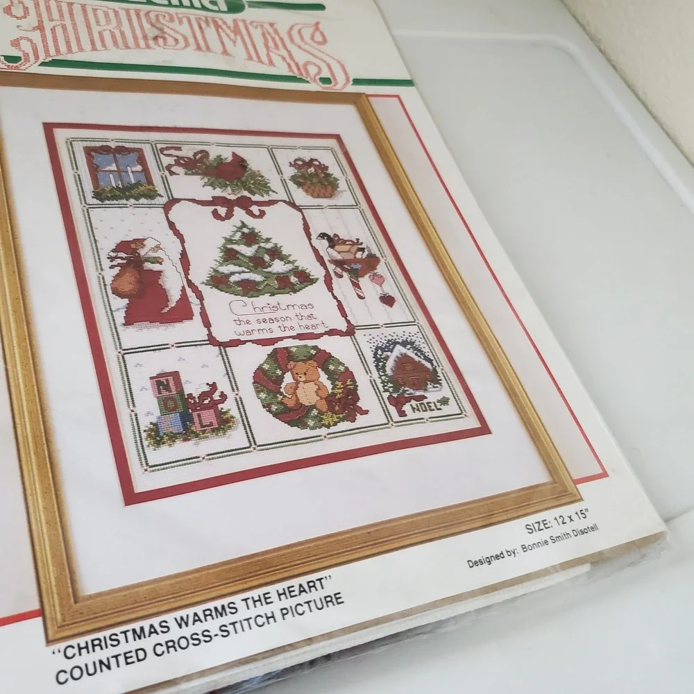 Vintage Bucilla Christmas Warms the Heart Counted Cross Stitch Kit 12x15 Holiday